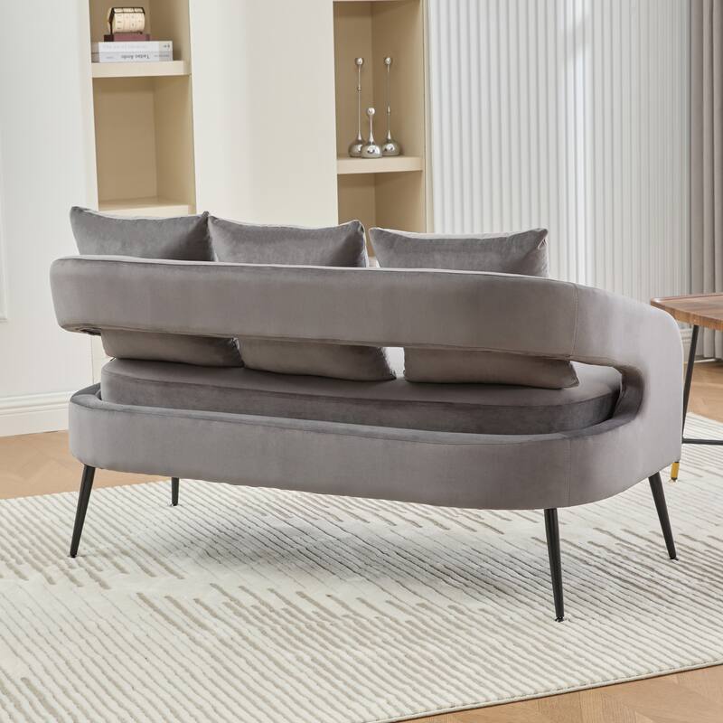 53.7" W Loveseat Sofa,Modern Velvet Sofa Couch with Pillows and Metal Legs