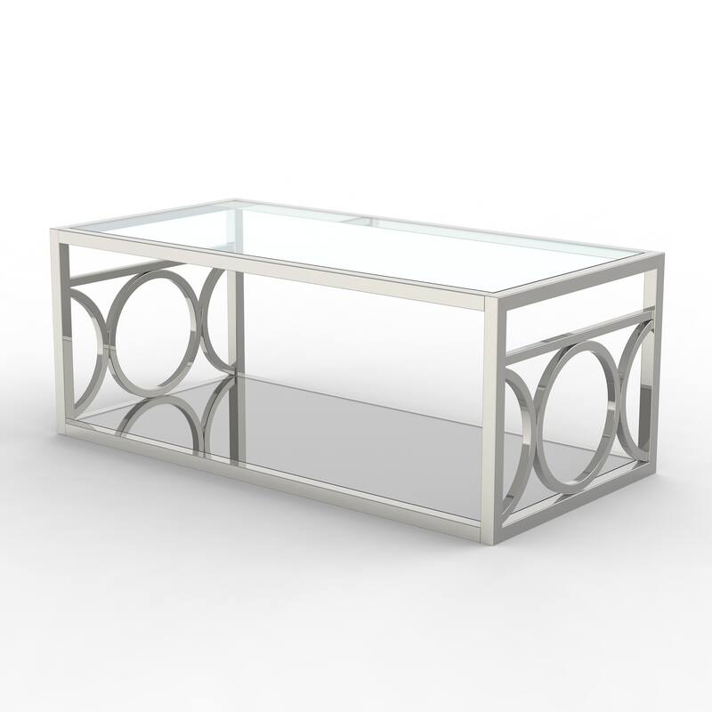 47.3" Contemporary Chrome Metal Tempered Glass Top Coffee Table
