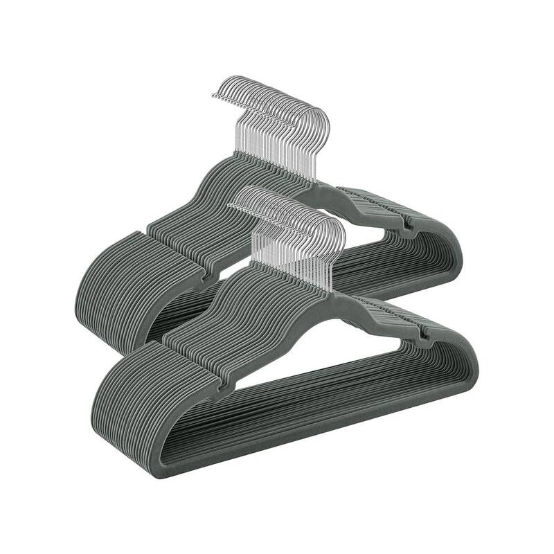 Space-Saving Velvet Anti-Slip Coat Hangers with Shoulder Notches and Swivel Hook - 50 Pack - Grey
