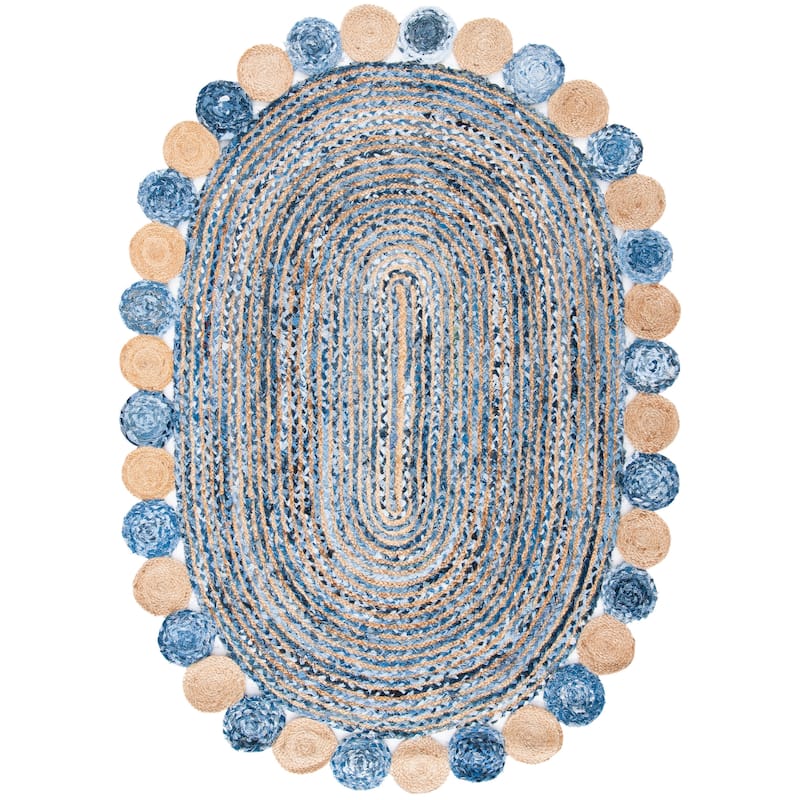 SAFAVIEH Handmade Cape Cod Diora Coastal Jute Rug - 5' x 7' Oval - Blue/Beige