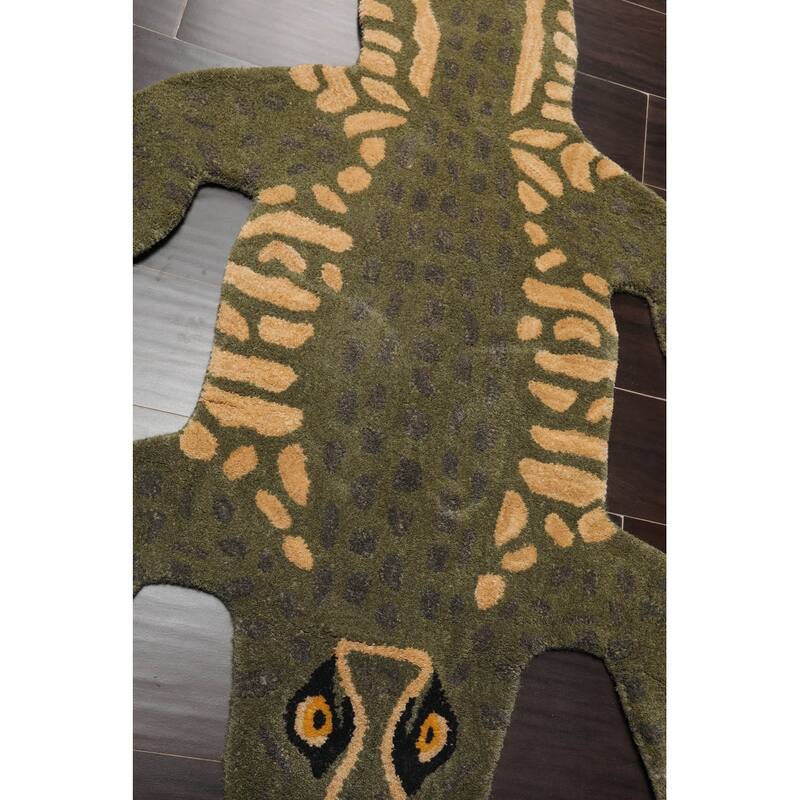 Hand Tufted Hand Made Wool Crocodile Novelty Oriental Area Rug Green - 3' x 5'