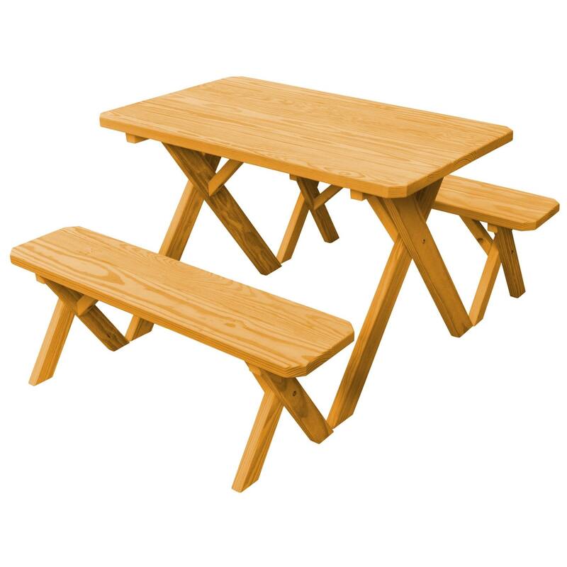 Pine 5' Cross-Leg Picnic Table with 2 Benches - Natural Stain