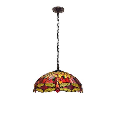 Tiffany-Style Dragonfly Design 3-light Blackish Bronze Hanging Pendant