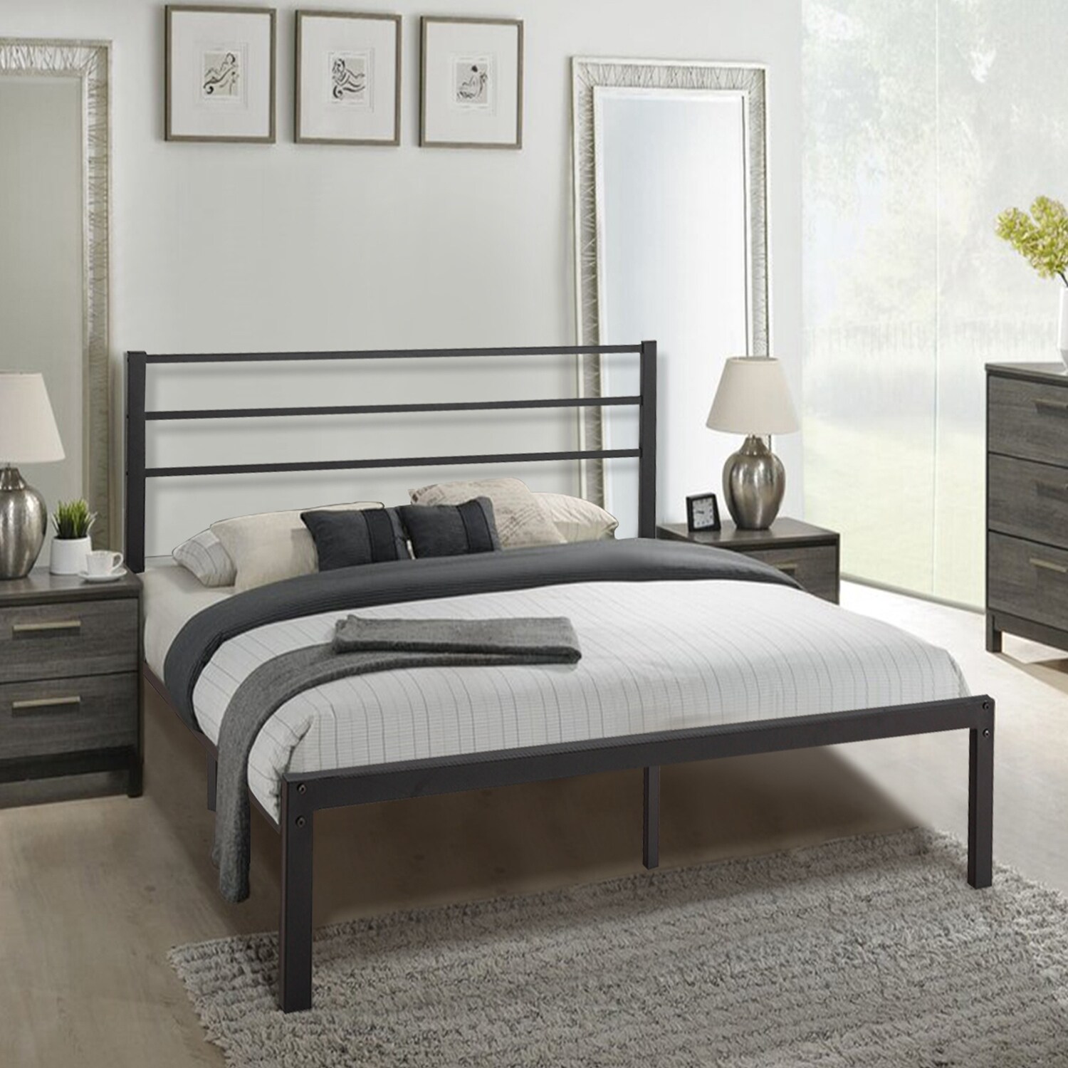 Vintage Style Metal Bed Frame Queen Size - black - On Sale - Overstock -  34707368