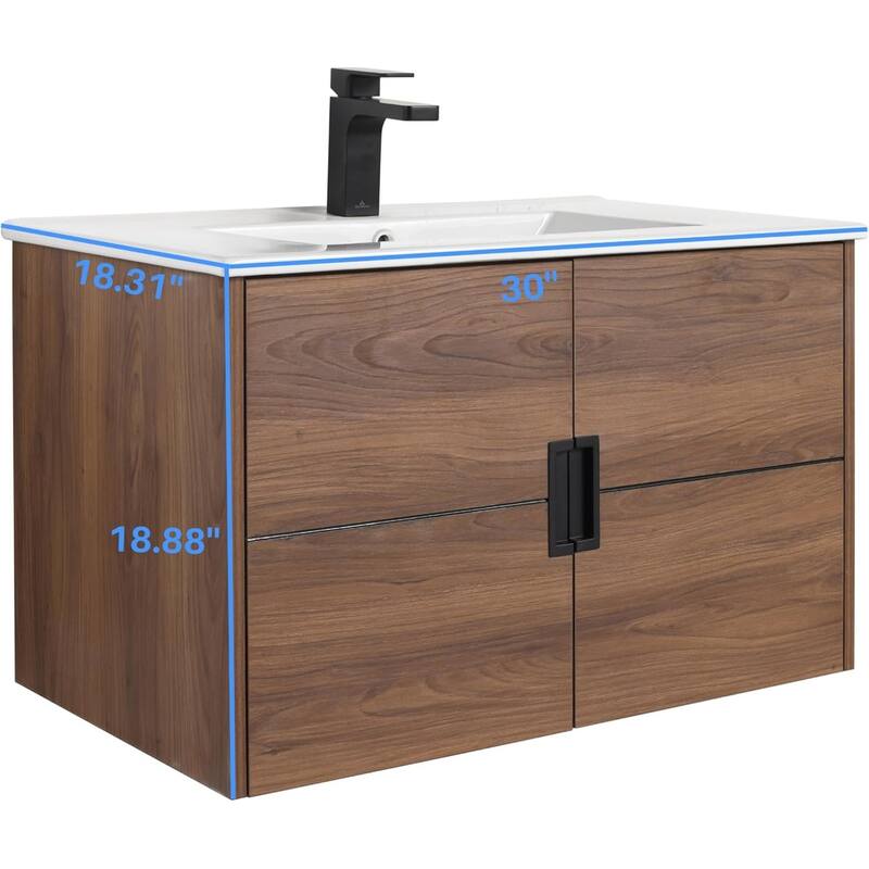 Blossom Bathroom Vanity with Sink, All-Wood Wall-Mounted Floating