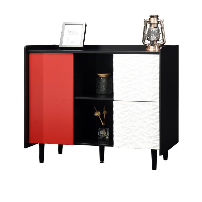 Modern Sideboard Buffet Cabinet with 2 Drawers and 2 Open Storage Compartment