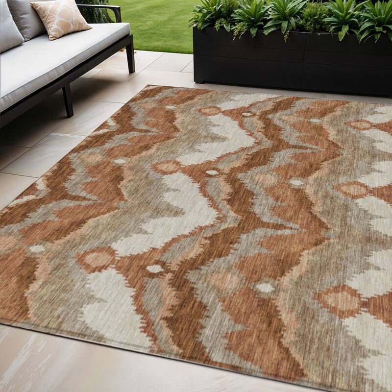 HomeRoots Ikat Transitional Rectangle Outdoor Rug - 5' X 8'