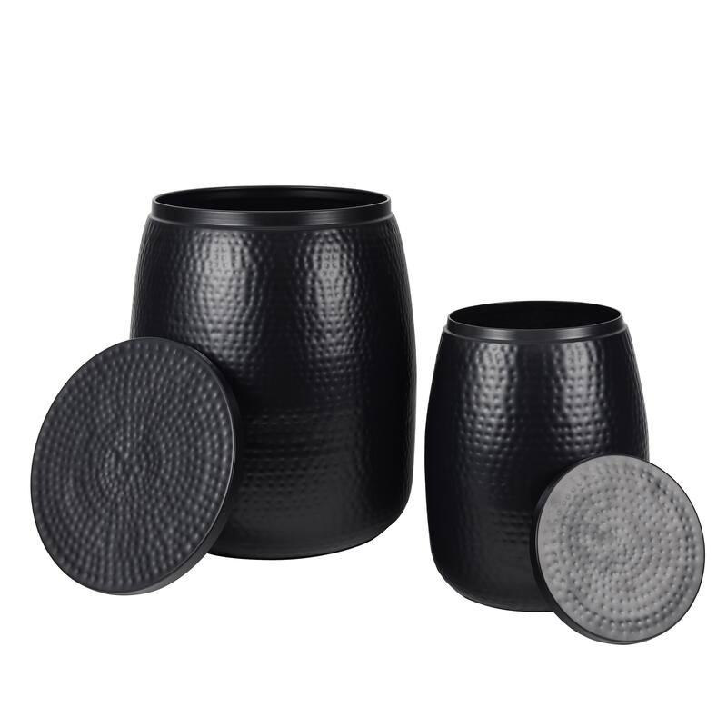 happimess Rustic Metal Drum Storage Side Table with Lid