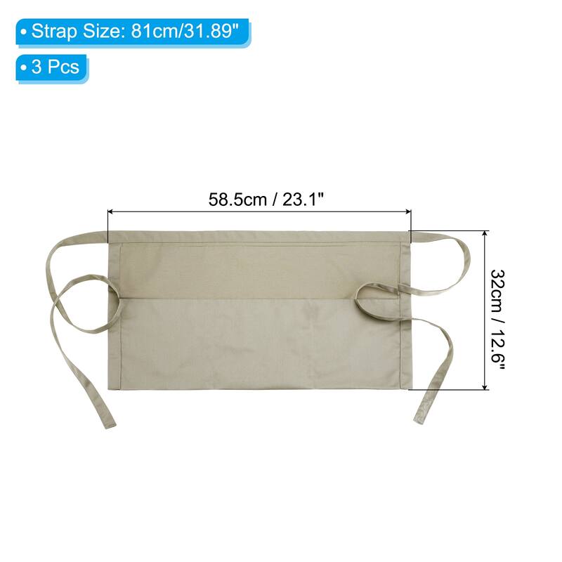 Waist Apron 12.6 x 23.1 Inch, Waitress Short Apron with Pockets - Khaki