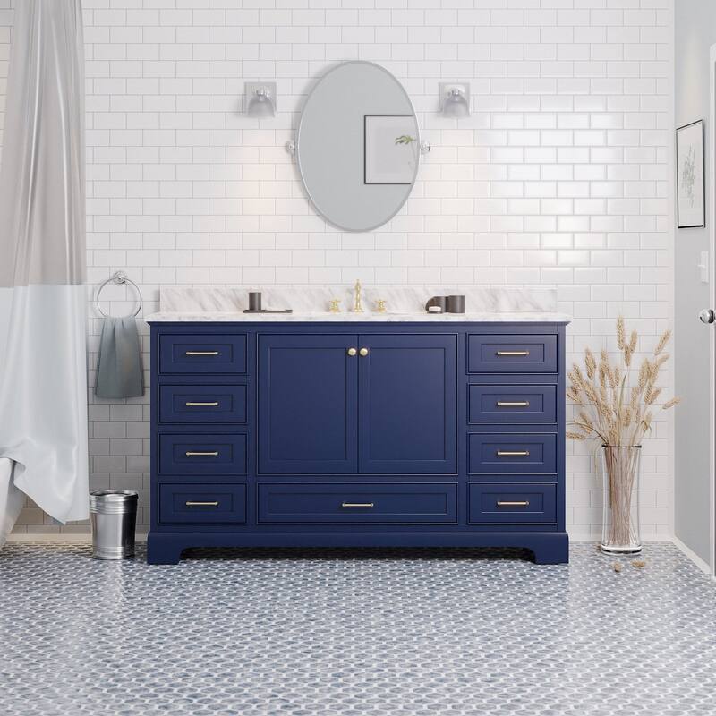 KitchenBathCollection Harper 60" Single Bathroom Vanity with Carrara Marble Top
