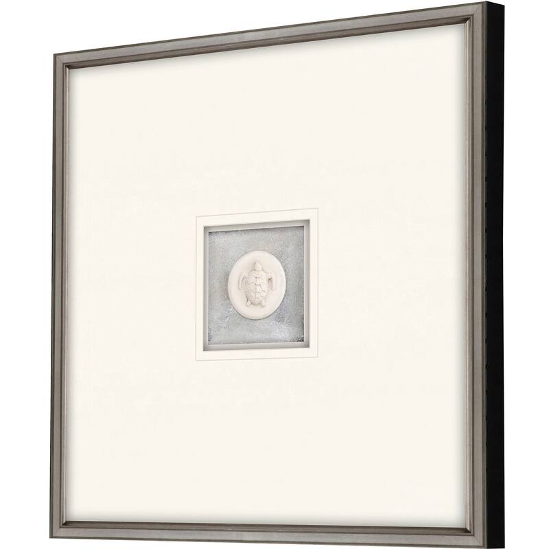 Turtle Intaglio Framed Art Mixed Media Shadow Box Under Glass - White