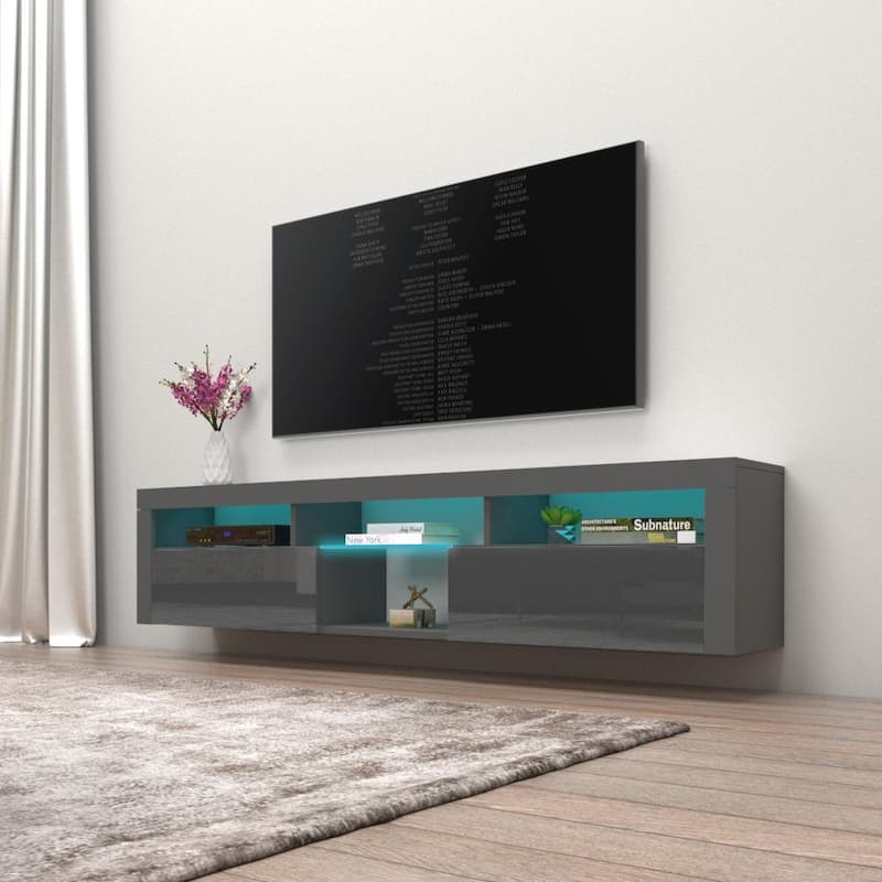 Bari 200 Wall Mounted Floating 79" TV Stand with 16 Color LEDs