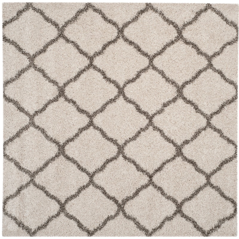 SAFAVIEH Hudson Shag Athena Trellis 2-inch Thick Rug - 3' Square - Ivory/Grey