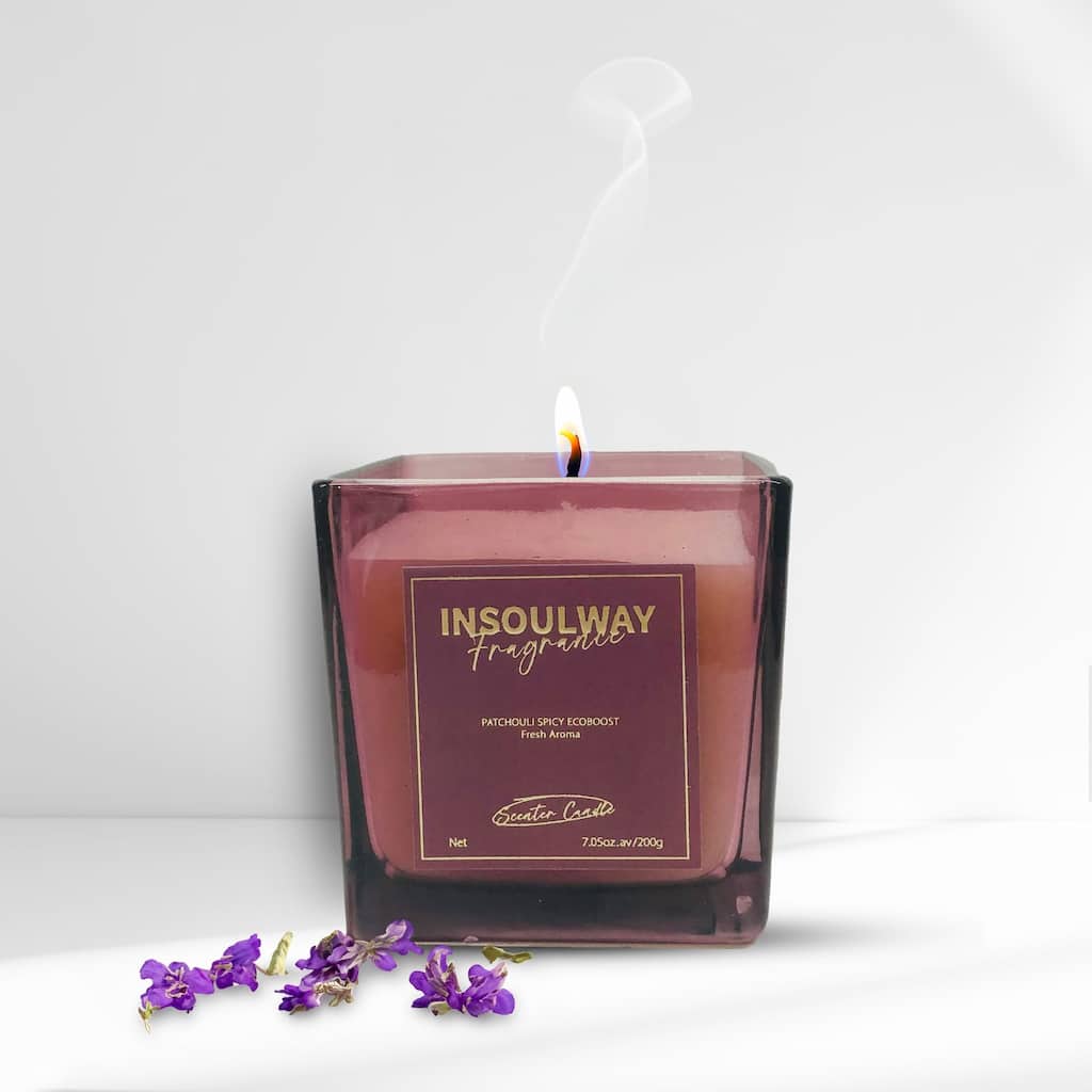 Purple Patchouli Scented 8oz Candle in Elegant Glass Jar by Aria Home