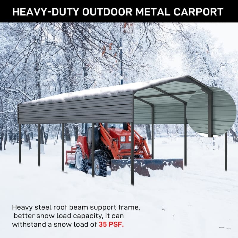 19.5 ft. W x 12 ft. D x 8.5 ft. H Carbon Black Galvanized Steel Peaked Carport
