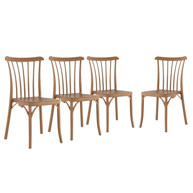 HomeRoots Set of Two Tan and Natural Heavy Duty Plastic Slat Back Dining Side Chairs