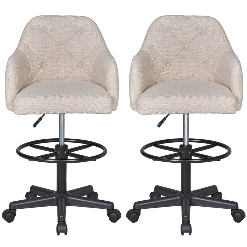 VECELO Swivel Wingback Tilting Task Chair with Tufted Naihead Trim Home Office Chairs Drafting Chairs(Set of 2) - Beige