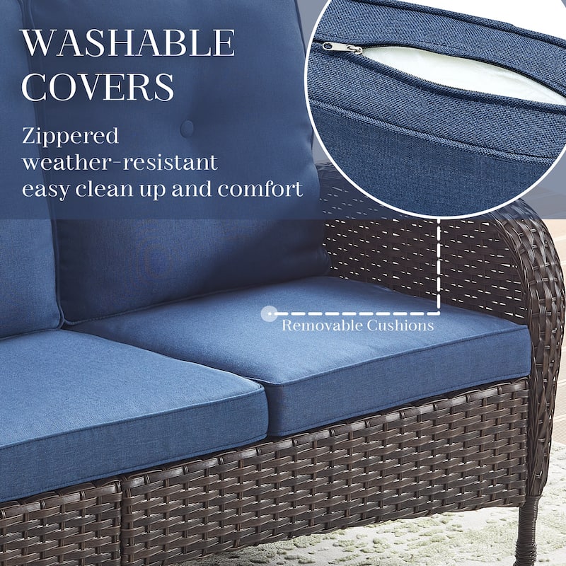 Gymojoy 3-Seat Patio Wicker Sofa High Back Sofa