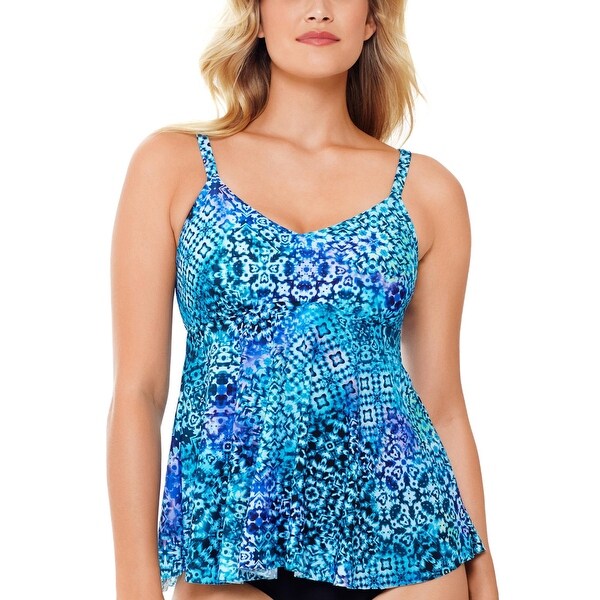 Swim Solutions Womens Santorini Underwire V-Neck Tankini Swim Top - Blue. Opens flyout.