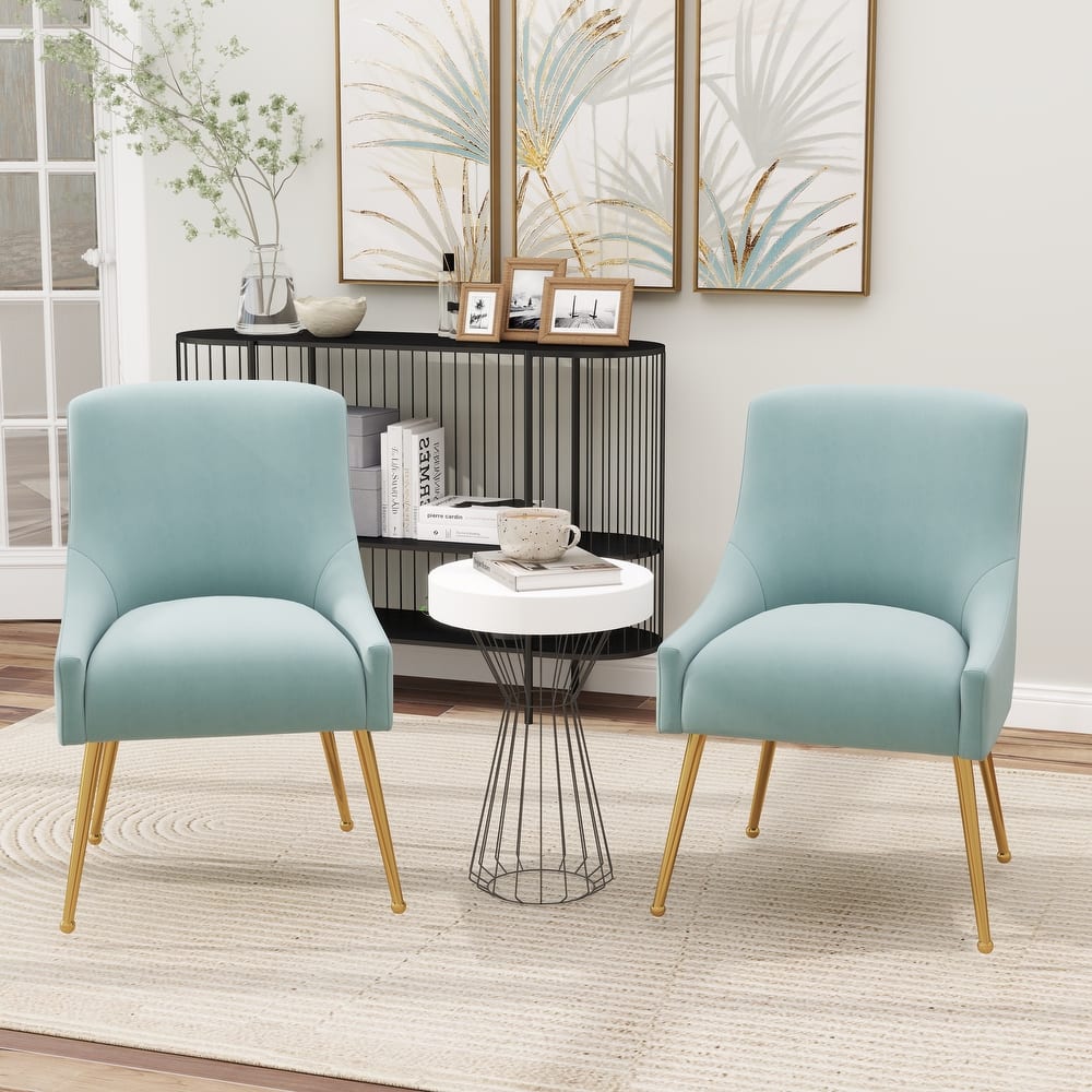 SEYNAR Velvet Upholstered Dining Chair Set of 2, Modern Glam Armless Side Chair