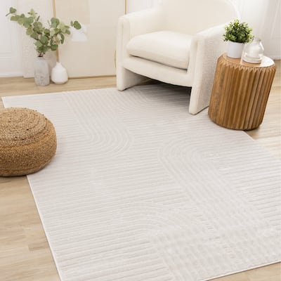 Leonardo White Grey Modern Lines Area Rug