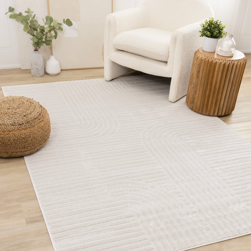 Leonardo White Grey Modern Lines Area Rug - 5'3" x 7'7"