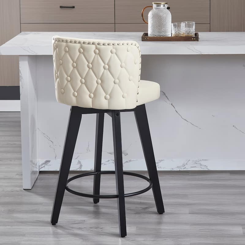 27.5" Faux Leather Upholstered Swivel Counter Height Bar Stool with Wooden Frame, Set of 1/2/3/4