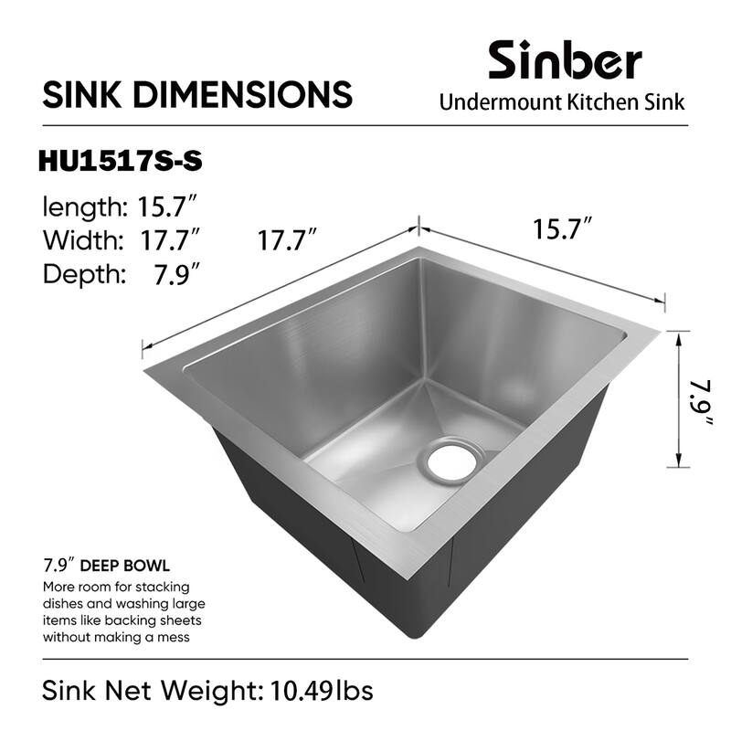 Sinber Undermount Single Bowl 304 Stainless Steel Kitchen Sink