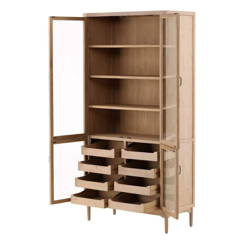 Furniture Classics Shirley Natural Recycled Wood 8-drawer Glass Door Cabinet
