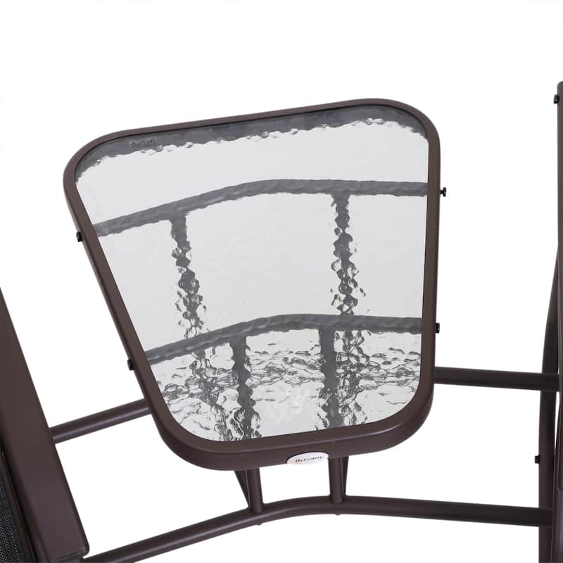 Outdoor Double Glider Chairs with Coffee Table, Patio 2-Seat Rocking Chair with Breathable Sling