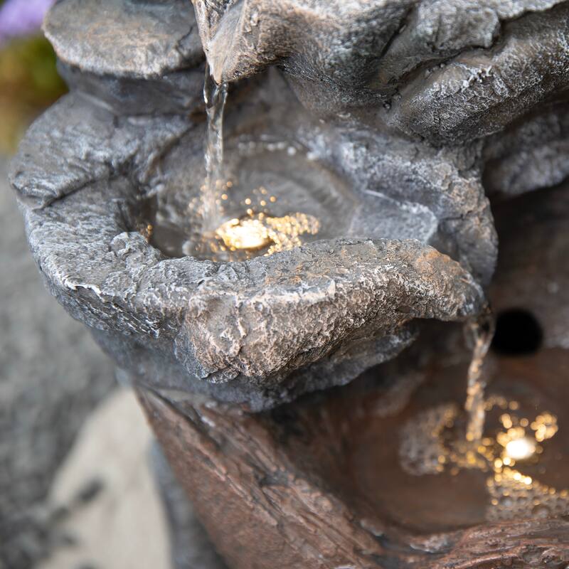 Glitzhome 4-Tiered Dogs or Elephant and Pot Polyresin Outdoor Fountain with Pump and LED Light