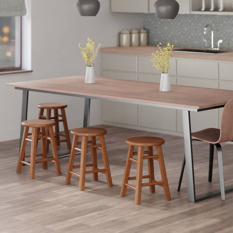 Element 2-Pc Square Legs Dining Stool Set, Teak Finish - N/A