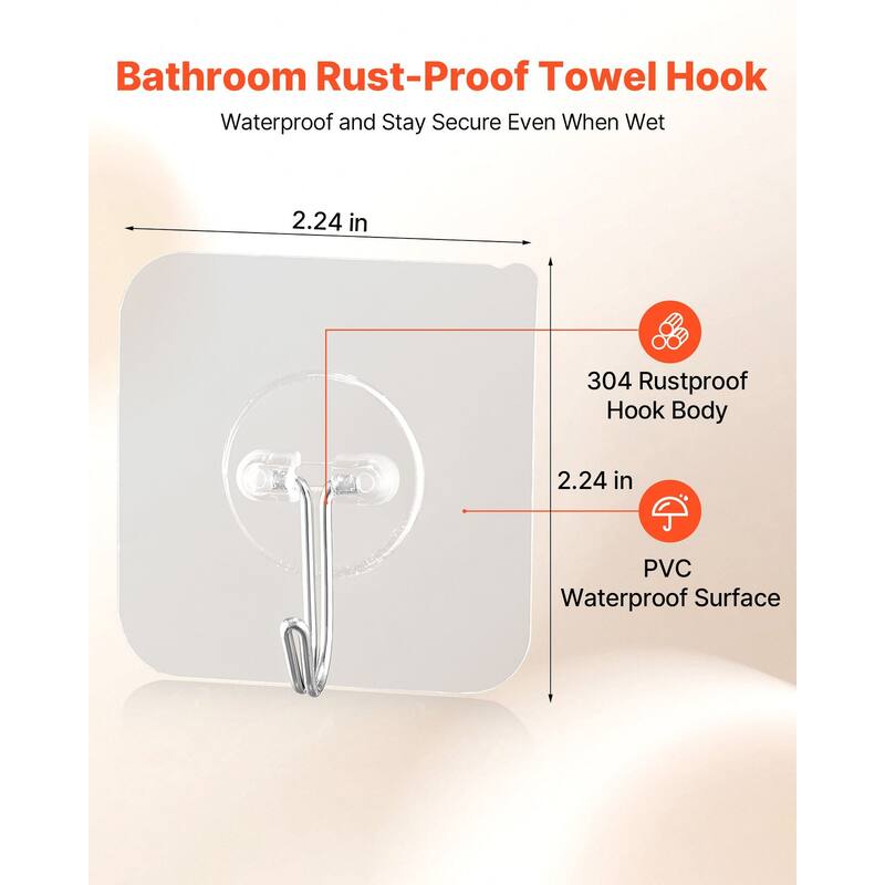 Self-Adhesive Coat Hooks 12 Pack Sticky Wall Hangers for Towels - 2.24 x 2.24 x 0.866 in