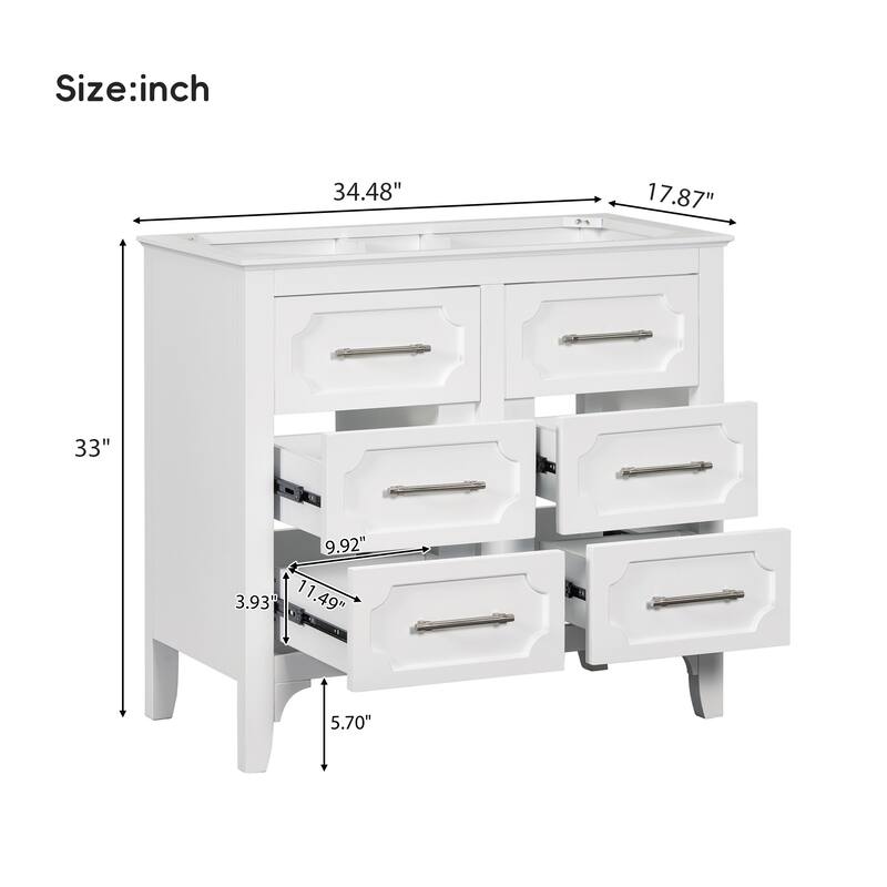Modern Bathroom Vanity with 4 Dovetail Drawers, Solid Wood Frame, MDF Construction, Waterproof Finish - 34.48in L Solid Wood+MDF