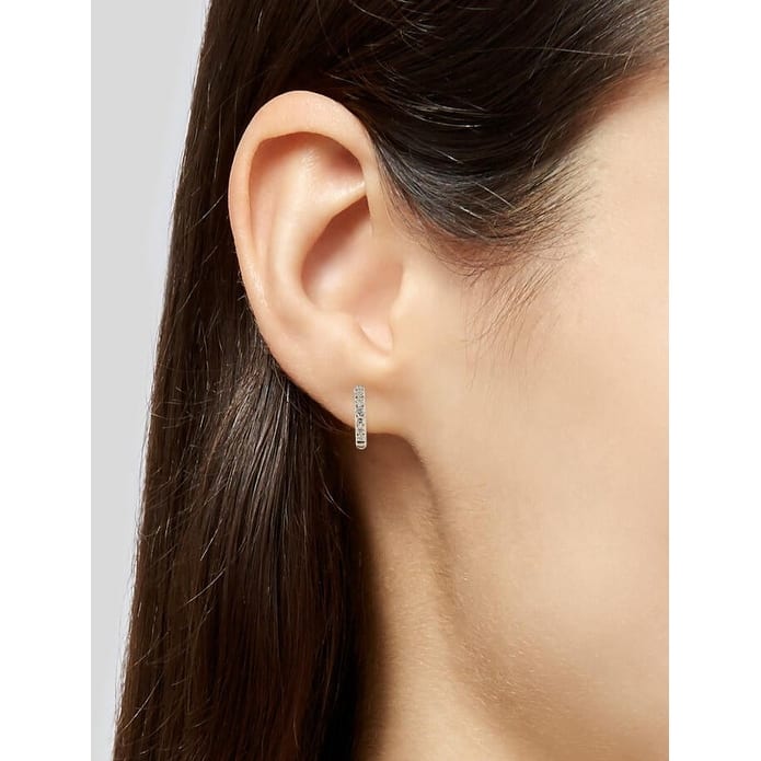 Joelle Diamond Huggie Earring For Her - 14k Gold Earrings 1/5 CTTW U-Shaped Hoops With Certified Diamonds 1/2 Inch Gifts for Her