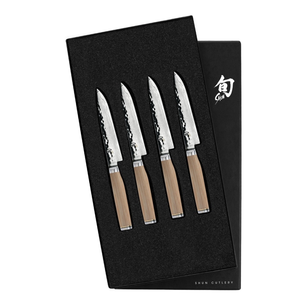 Steak Knives Set, Serrated Sharp Blade, Hammered Pattern Hollow