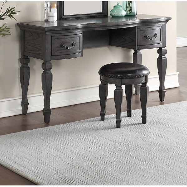 grey dressing table stool with storage Antique Grey Vanity Set with Storage Drawers and Nailhead Trim Stool
