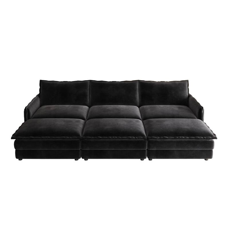 Oversized Corduroy Modular Sleeper Sectional Sofa Bed with Ottomans
