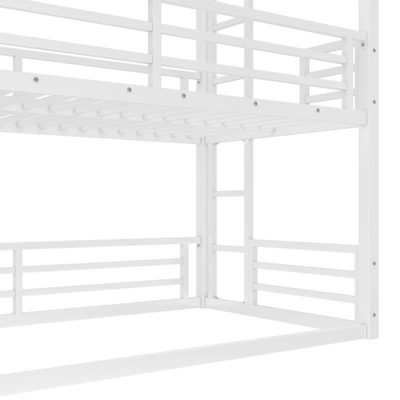 Roomfitters Twin/Full/Queen Metal Triple Bunk Bed with Safety Guardrails, Heavy-Duty Noise-Reduced Frame, White