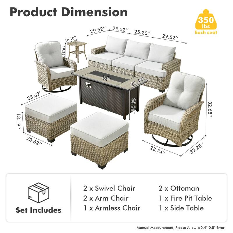 HOOOWOOO 9-piece Patio Sofa Wicker Swivel Rocking Chair Conversation Set