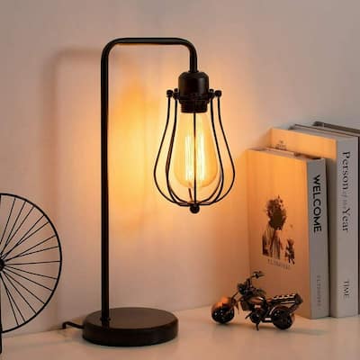 Industrial Nightstand Lamp with Marble Base Black Lamp