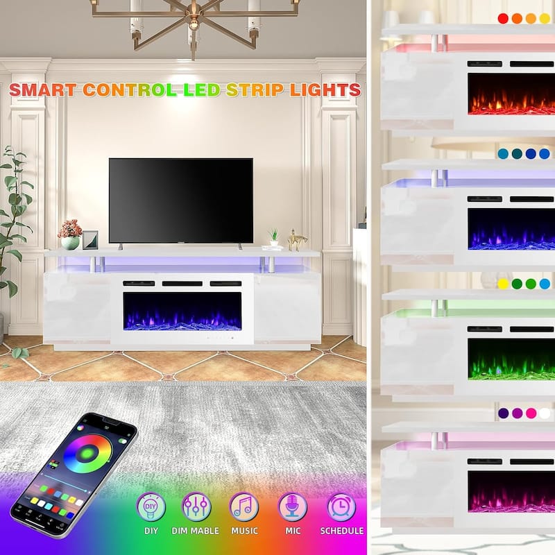 36'' Electric Fireplace TV Stand, Entertainment Center & TV Console for TVs up to 80'', Modern Fireplace Heater for Living Room