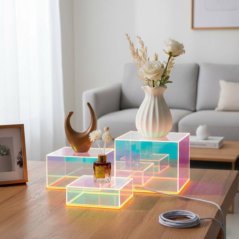 Iridescent Acrylic Display Risers with LED Light Set of 3