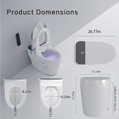 Yulika Elongated Smart Toilet Bidet Toilet with Heated Seat Bidet Seats Auto Open Auto Flush