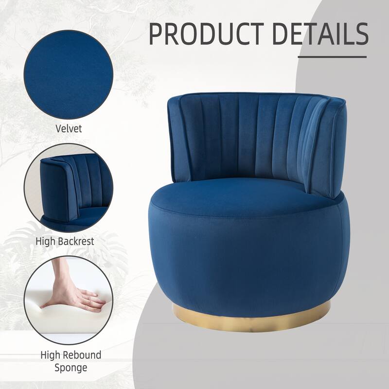 Swivel Barrel Chair, Comfy Velvet Upholstered Accent Sofa Chair, Leisure Club Chair with Shell-Shaped Back & Angled Armrests