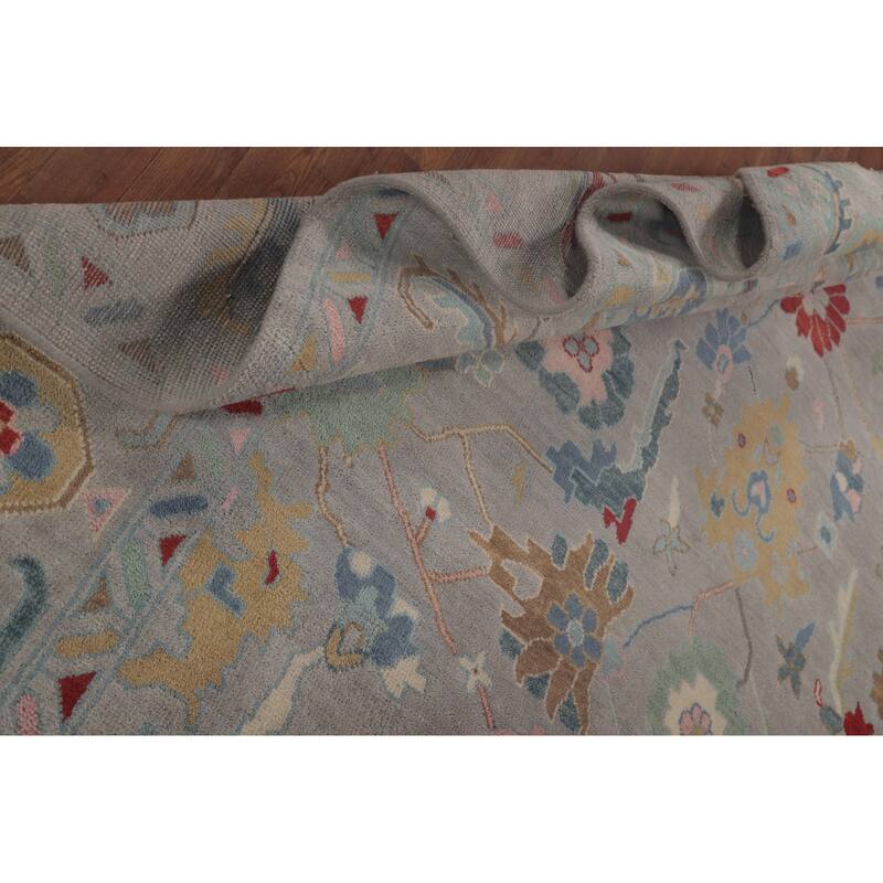 All-Over Gray Oushak Oriental Area Rug Hand-Knotted Wool Carpet - 9'0" x 11'8"