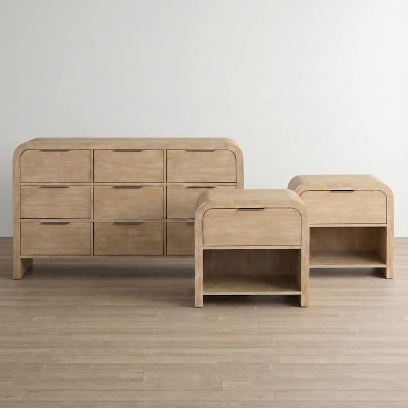 Furniture of America Elowyn 3-Piece Natural Solid Wood Dresser and 2-Nightstand Bedroom Set - Natural