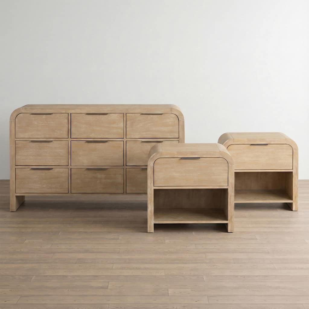 Furniture of America Elowyn 3-Piece Natural Solid Wood Dresser and 2-Nightstand Bedroom Set