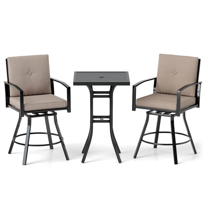 Gymax Set of 3 Swivel Bar Set Table & Chairs Set w/ Soft Cushions &