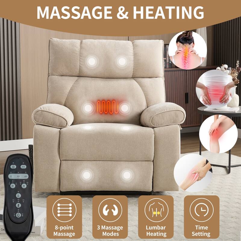 Oversized Chenille Power Lift Recliner with Massage & Heat